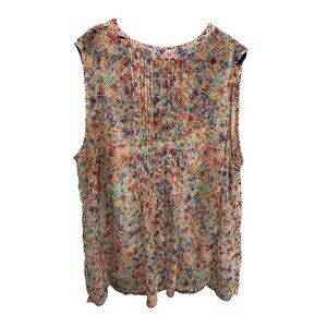 Liz Claiborne Floral Sleeveless Blouse Plus Sz 2X Button Front Multicolor Spring